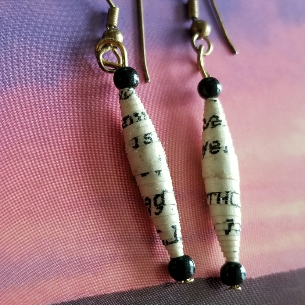 Rolled paper bead earrings book jewelry handmade